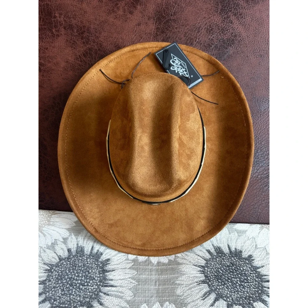 Eighty Eight‎ Brown Faux Suede Cowboy Hat with Bull Concho and Whipstitch